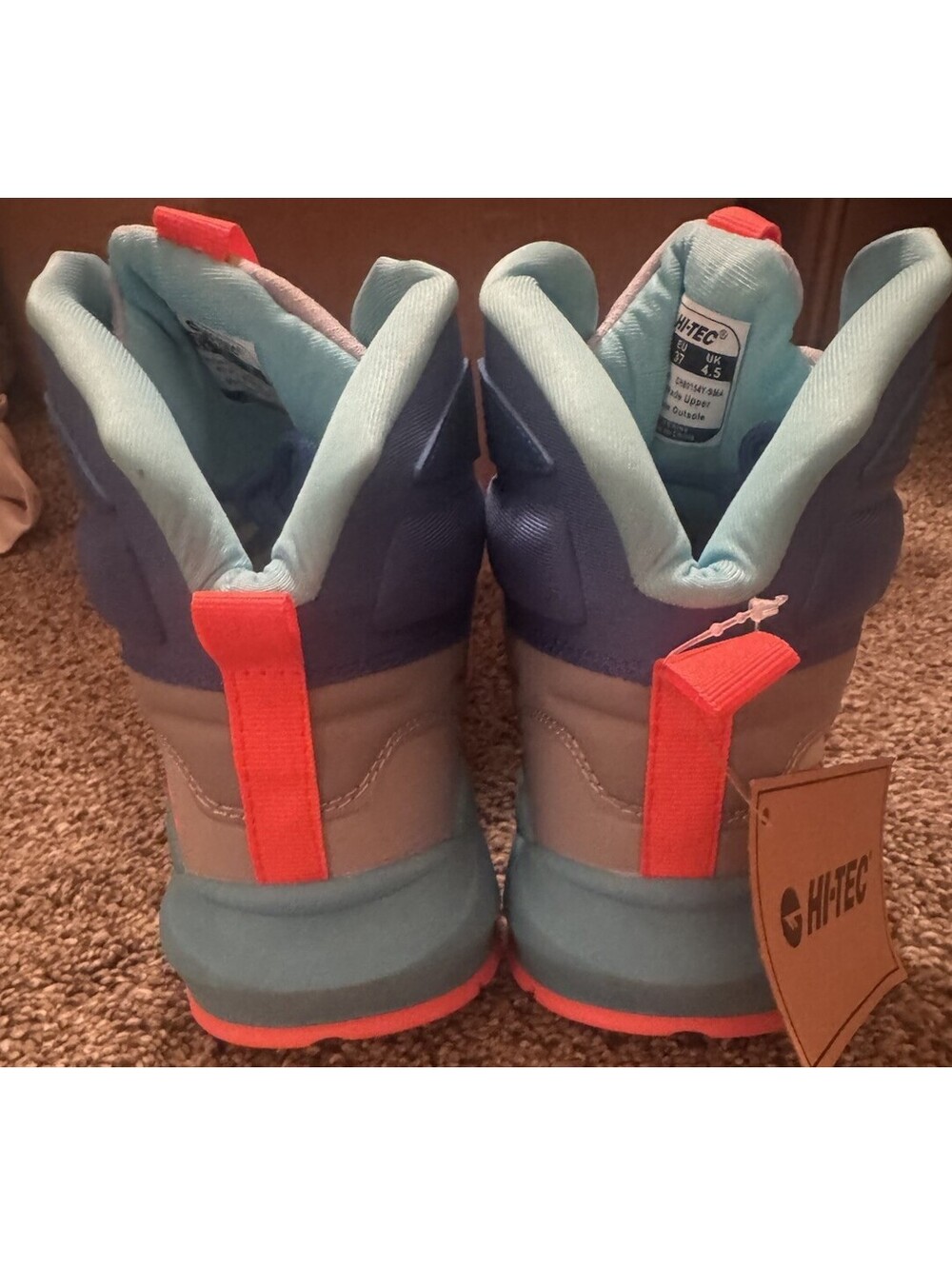 Hi-Tec Geo Sand Trail Mid Kids 5.5 Hiking Boots Grey Blue Coral NIB Gorpcore - Picture 4 of 8